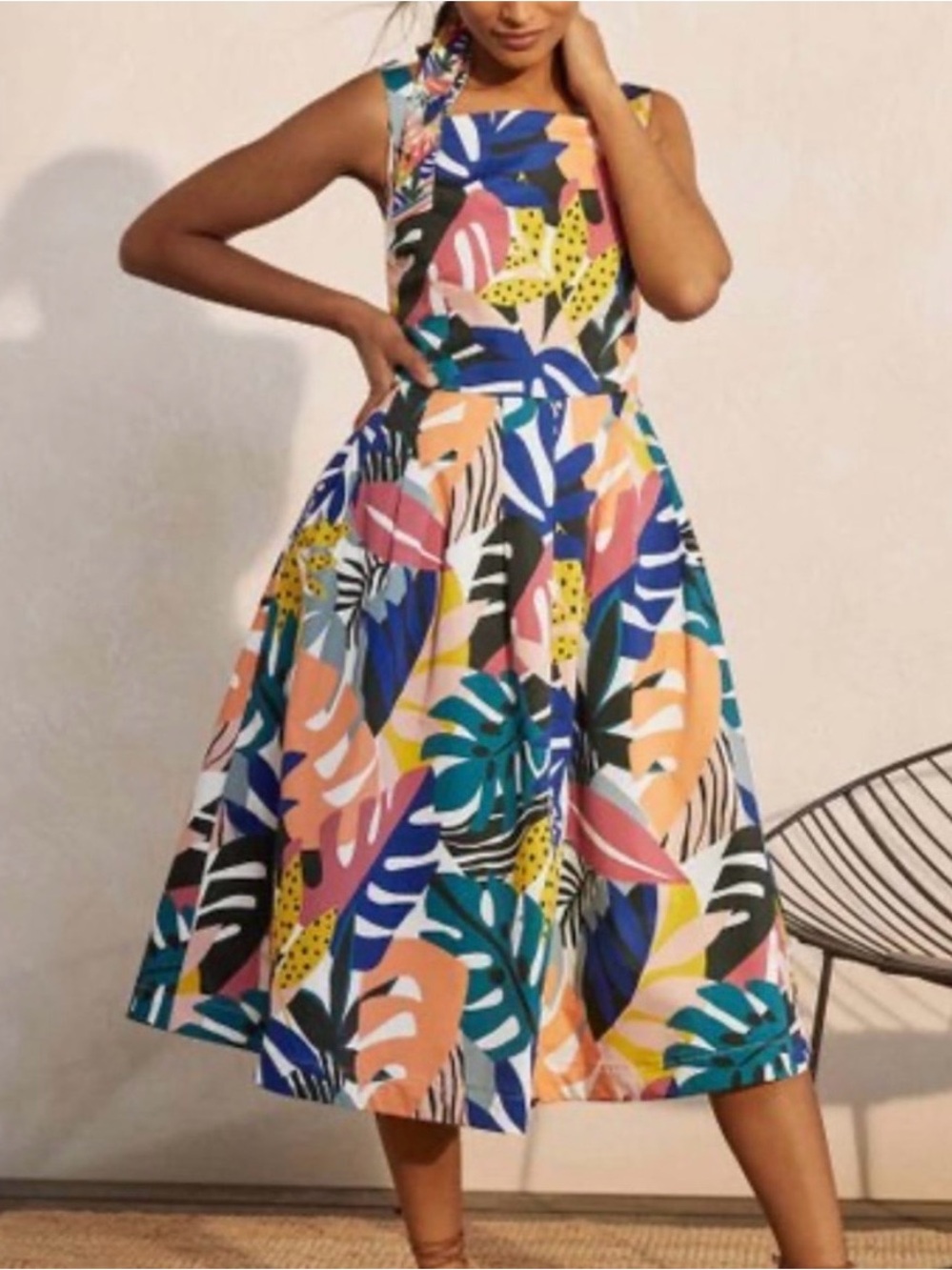 Aubrey Multicolored Leafy Tropics Midi Dress